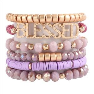 Beaded BLESSED Purple Stackable Bracelet Set
